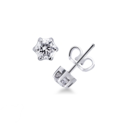 Diamant-Ohrstecker aus Weißgold mit 6 Krappen