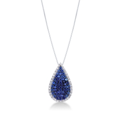 Weißgold Kette Damen mit blauem Saphir-Anhänger