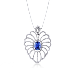 Weißgold-Damenkette mit Diamant- und Saphir-Anhänger