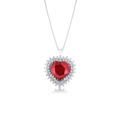 Herz Kette mit Rubin und Diamanten aus Weißgold