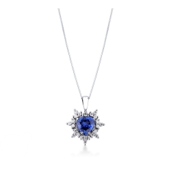 Weißgold 18k Herzkette mit blauem Saphir und Diamanten