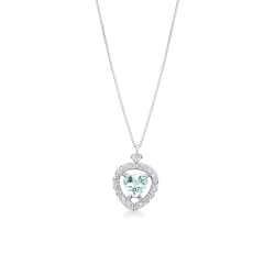 Weißgold 750 Damenkette mit Herz aus Aquamarin und Diamanten