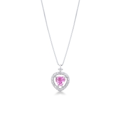 Weißgold Halskette mit rosa Saphir und Diamanten