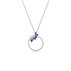 Weißgold 18K Kette mit Diamantkreis und blauen Saphiren