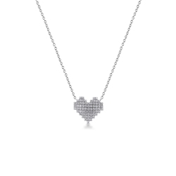 Halskette aus 750 Weißgold mit Pixel Herz-Anhänger aus Diamanten