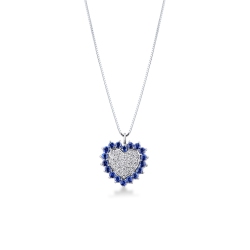 Weißgoldkette mit Herzanhänger aus blauen Saphiren und Diamanten