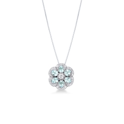 Kette Damen aus Weißgold mit Blumenhänger aus Aquamarin und Diamanten