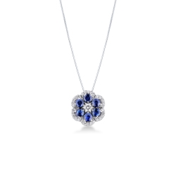 Blumenkette Weißgold 18k mit blauen Saphiren und Brillanten