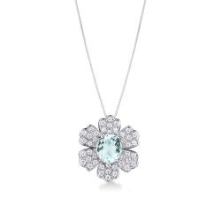 18K Weißgold Blumenkette mit Aquamarin und Diamanten