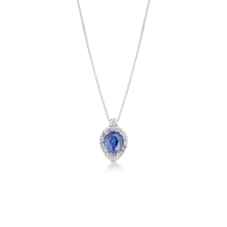 Weißgold 18K Damenkette mit blauem Saphir und Diamanten