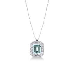 Damenkette aus 18K Weißgold mit Aquamarin und Diamanten