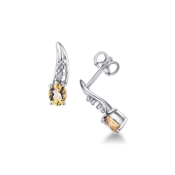 Weißgold 750 Ohrringe mit Diamanten und Citrin