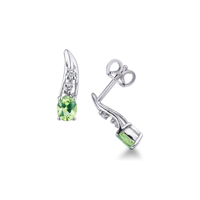 Peridot Ohrringe mit Diamanten Weissgold 