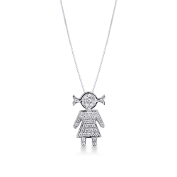 750er Weißgoldkette mit Mädchen-Anhänger aus Diamanten