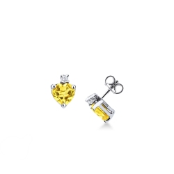 Ohrstecker Weißgold mit Brillanten und Herz-Citrin