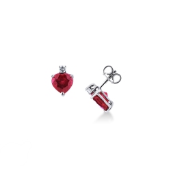 Ohrringe aus 18k Weißgold mit Rubinherz und Diamanten