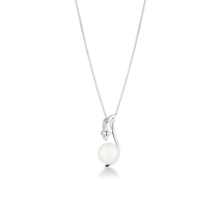 Weißgoldkette 18 Karat mit Perle und Diamanten