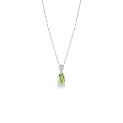 Peridot Anhänger mit Brillanten in 750er Weißgold Kette