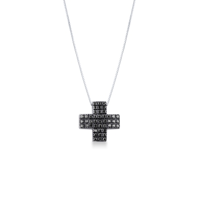 Kreuz-Anhänger mit schwarzen Diamanten Weißgold-Kette