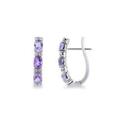 Ovale Ohrringe Weißgold 750 mit Diamanten und Amethysten
