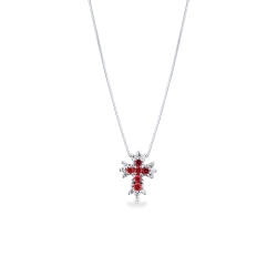 18k Weißgold mit Kreuzanhänger aus Diamanten und Rubinen