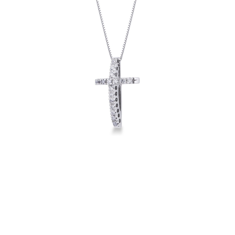 Weißgold Kette mit Diamant-Kreuz-Anhänger modern