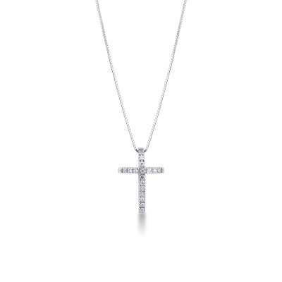 Weißgold Kette mit Diamant-Kreuz-Anhänger modern