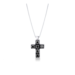 Herrenkette mit Kreuzanhänger aus Weißgold und schwarzen Diamanten