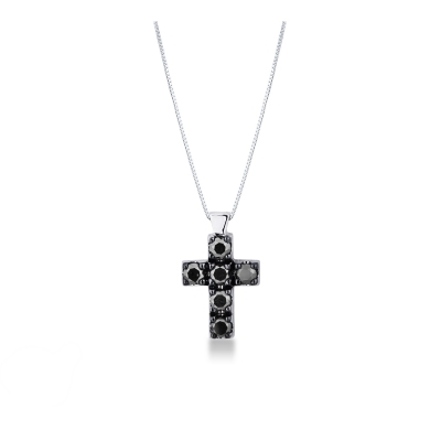 Weißgold Kreuz Kette Herren schwarze Diamanten