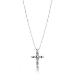 Halskette aus 750er Weißgold mit Kreuzanhänger und Diamanten