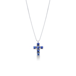 Weißgoldkette Damen mit Saphiren-Kreuzanhänger