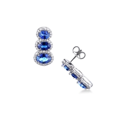 Weißgold Halo Ohrringe mit blauen Saphiren und Diamanten
