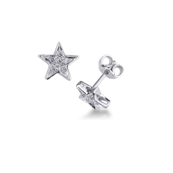 Weißgold Stern Ohrstecker Damen mit Diamanten