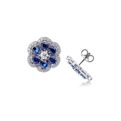 Ohrringe Blumen aus blauen Saphiren und Diamanten