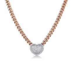 Halskette aus 18 Karat Roségold mit einem Herzanhänger aus Weißgold und Diamanten