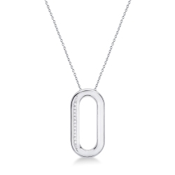 Weißgold 18K Kette mit ovalförmigem Anhänger mit einer Reihe von Diamanten