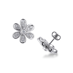 Weißgold 750 Ohrstecker mit Diamant-Blumen