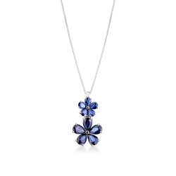 Damenkette Weißgold 18K mit zwei Blumen aus blauen Saphiren