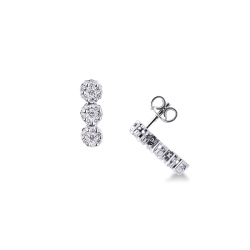 Weißgold 18k Ohrringe mit drei Blumen aus Diamanten