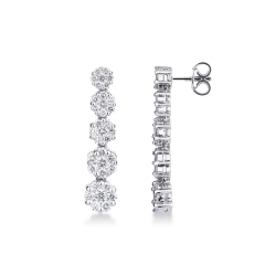 18K Weißgold Illusion Ohrhänger 5 Diamant Blumen