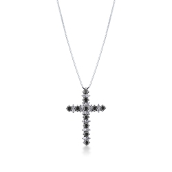 Kreuzkette aus 18k Weißgold mit schwarzen und weißen Diamanten