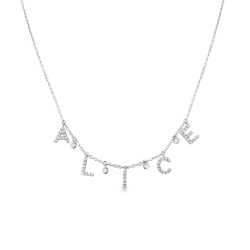 Weißgoldkette mit Namen ALICE in Diamantbuchstaben