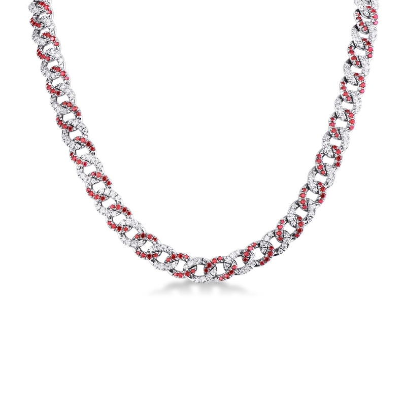 Iced Out Kette Weissgold Rubine Diamanten Iced Out Kette Weissgold Rubine Diamanten