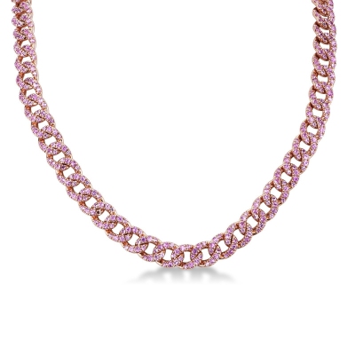 Iced Out Kette aus Roségold 18k mit rosa Saphiren 