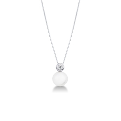 Weißgold 750 Damenkette mit Perle und Diamant