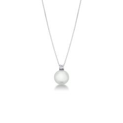 Weißgold Kette mit Perle und Diamanten Damen