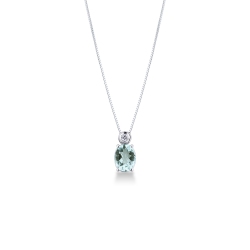 Weißgold-Halskette mit Diamant- und Aquamarin-Anhänger