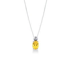Weißgold Kette mit Diamant- und Citrin-Anhänger