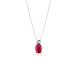 Weißgold Kette Damen mit Rubin-Anhänger und Diamanten