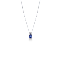 Anhänger-Halskette aus 18k Weißgold mit Diamant und ovalem blauem Saphir